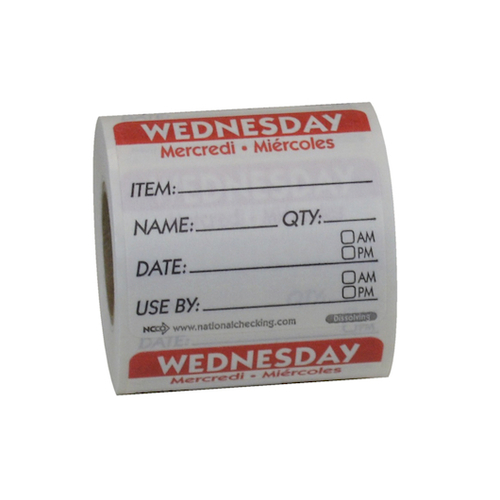 National Checking Dissolving 2"X2" Labels Wednesday, 1 Roll, 250 Per Box, 1 Per Case