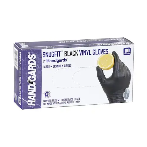 Handgards Hgi Large Vinyl Black Disposable Gloves, 100 Each, 100 Per Box, 10 Per Case