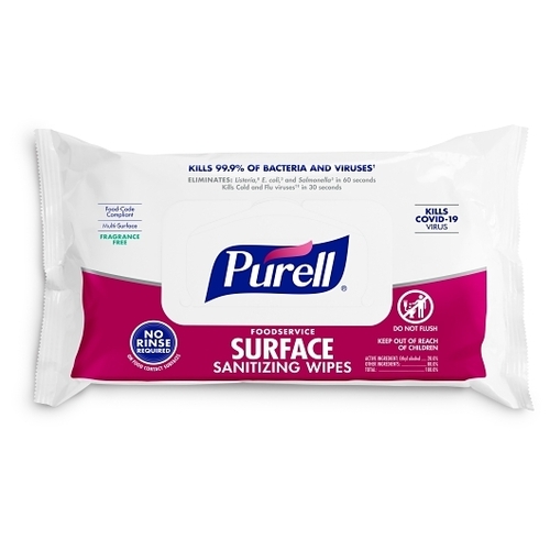 PURELL 9371-12 Purell Foodservice Surface Sanitizing Wipes, T Flowpack, 12 Each, 12 Per Case