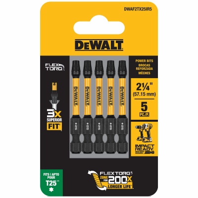 DEWALT ACCESSORIES DWAF2TX25IR5 FlexTorq T25 Torx Driver Bits, Impact Ready, 2.25 In  pack of 5