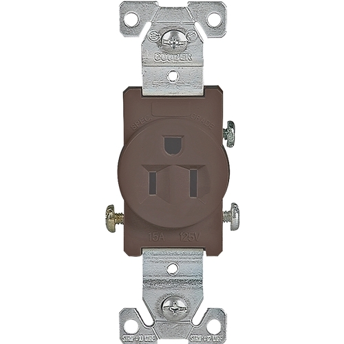 Eaton 817B-BOX Single Receptacle, 2 -Pole, 125 V, 15 A, Side Wiring, NEMA: NEMA 5-15R, Brown