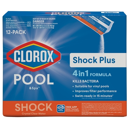 CLOROX 32612CLX POOL & Spa Shock Plus Pool Chemical, 1 lb Bag, Solid, Chlorine, White - pack of 12