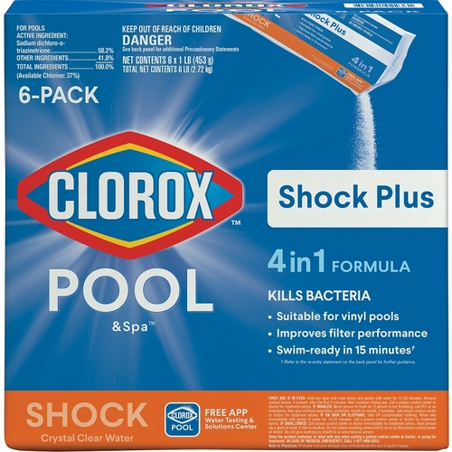 CLOROX 32606CLX POOL & Spa Shock Plus Pool Chemical, 1 lb Bag, Solid, Chlorine, White - pack of 6