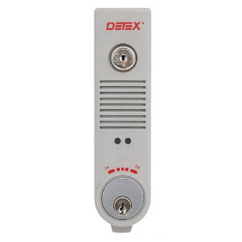 Surface Mount Battery Powered 100DB Door Prop Alarm with Internal Magnetic Door Contacts and Back Box with Mortise Cylinder Gray Finish