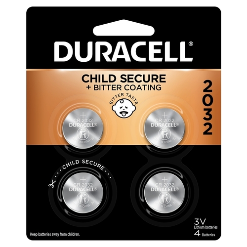 DURACELL 004133303026 Button Cell Battery, 3 V Battery, 210 mAh, 2032 Battery, Lithium - pack of 4