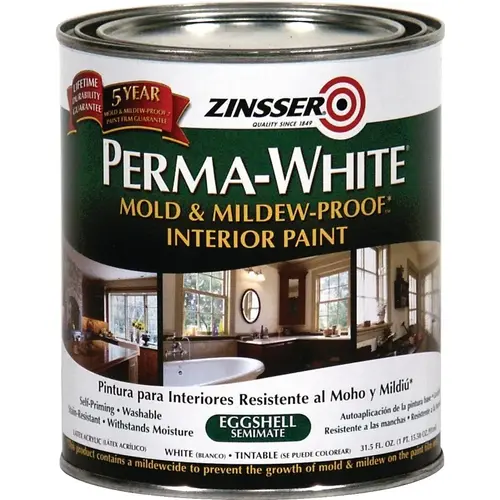 0 Kitchen and Bath Paint, Eggshell, White, 1 qt, Can, Water