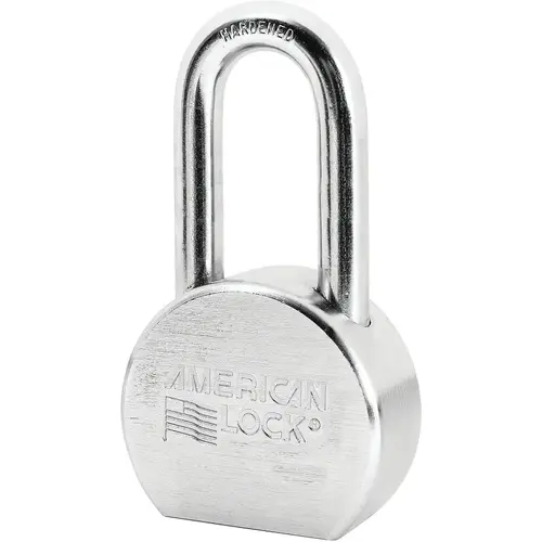 Padlock, Keyed Alike Key, 7/16 in Dia Shackle, 2 in H Shackle, Steel Body, Chrome