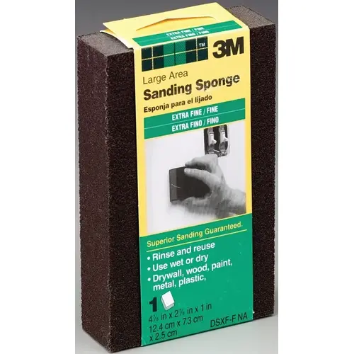 Sanding Sponge, 2-7/8 in L, 4-7/8 in W, Extra Fine, Fine, Aluminum Oxide Abrasive Black