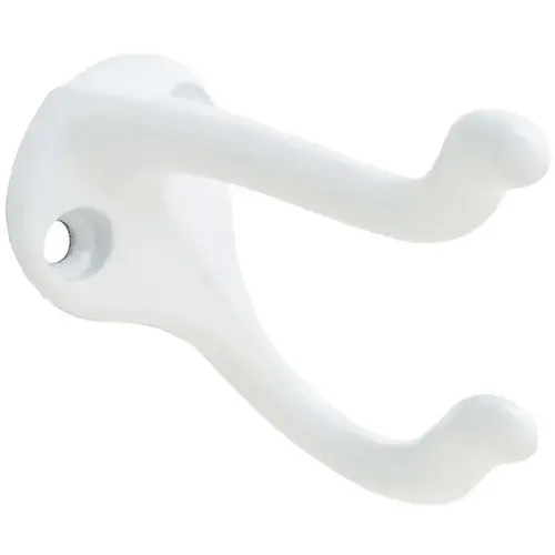 Ives Coat and Hat Hook, 2-Hook, Aluminum White