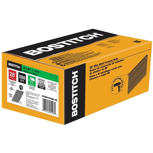 Bostitch S12D131GAL-FH Framing Nail, 3-1/4 in L, Steel, Hot-Dipped Galvanized, Full Round Head, Smooth Shank - pack of 2000