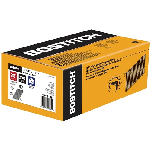 Bostitch S12D131-FH Framing Nail, 3-1/4 in L, Steel, Round Head, Smooth Shank - pack of 2000
