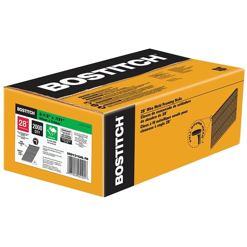 Bostitch S8D131GAL-FH Framing Nail, 2-1/2 in L, Steel, Hot-Dipped Galvanized, Full Round Head, Smooth Shank - pack of 2000