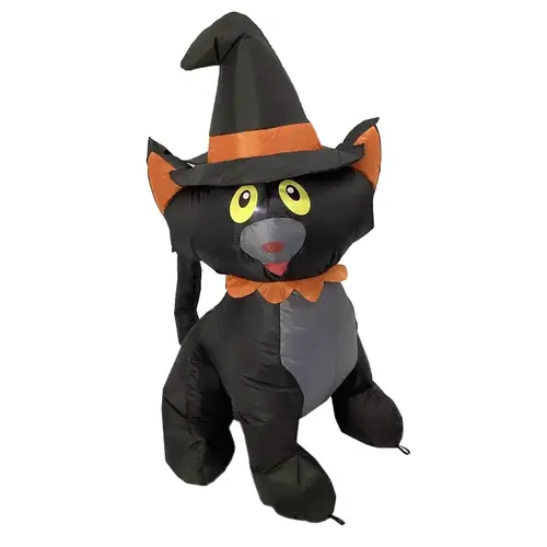 Inflatable Halloween Cat, 4 ft H, Polyvinyl, Black/White, Internal Light/Music: Internal Light - pack of 6