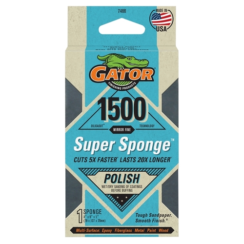 GATOR 7466 Sanding Sponge, 5 in L, 3 in W, 1500 Grit, Mirror Fine, Silicon Carbide Abrasive