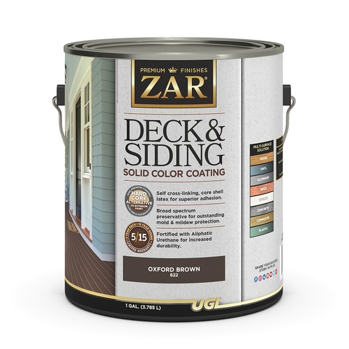 ZAR 82213 Deck and Siding Solid Color Coating, Oxford Brown, Liquid, 1 gal