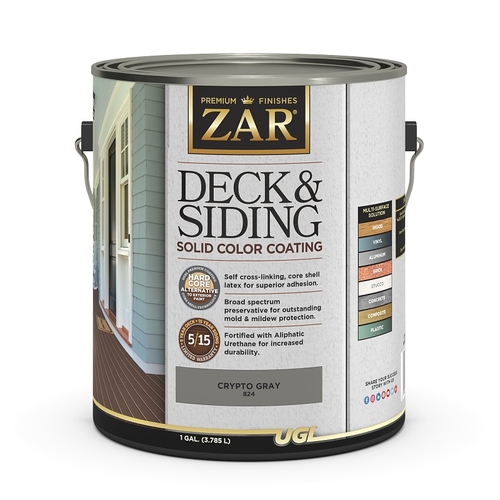 ZAR 82413 Deck and Siding Solid Color Coating, Crypto Gray, Liquid, 1 gal