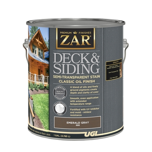 ZAR 68613 Deck and Siding Semi-Transparent Stain, Emerald Gray, Liquid, 1 gal