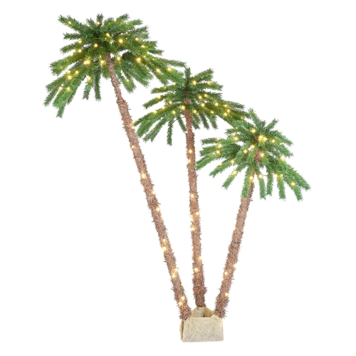 LED Palm Tree, 3.5 ft W, Mesh Fabric/Metal Frame, Green/Brown, Mini Bulb