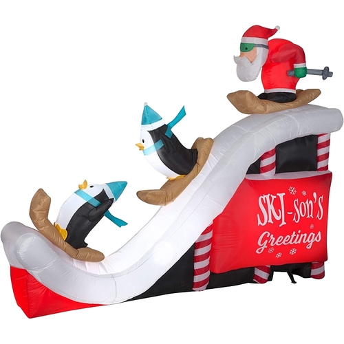 Inflatable Santa & Penguin Ski Jump, 7 ft H, Polyester, Red/White