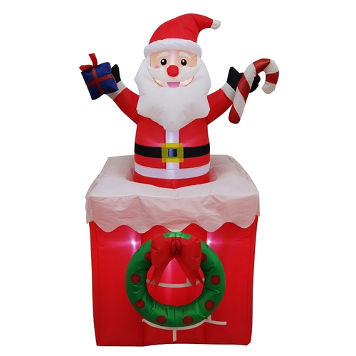 Inflatable Santa Pop-Up, 5 ft H, Polyester, Red/White, Internal Light/Music: Internal Light