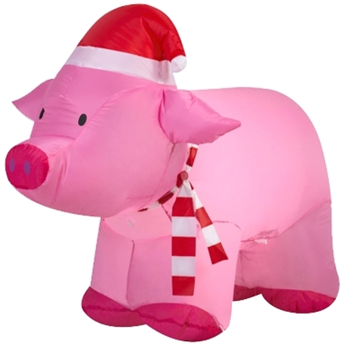 Santas Forest 90813 Inflatable Pig with Santa Hat, 4 ft H, Polyester, Pink