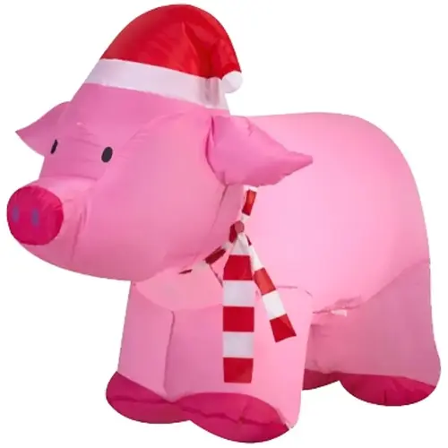 Santas Forest 90813 Inflatable Pig with Santa Hat, 4 ft H, Polyester, Pink