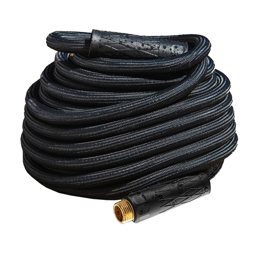 Pro Water Hose with Brass Nozzle, 3/8 in, 50 ft L, Rubber/Vinyl, Black