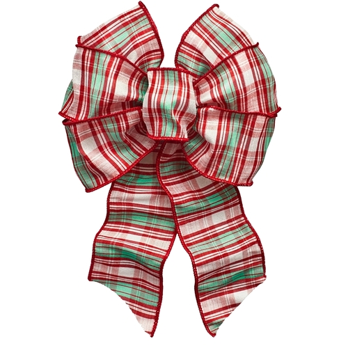 Wired Bow, Red/White/Green, 7 Loops, 8-1/2 x 14 in - pack of 12