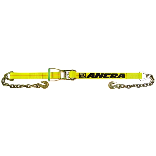 ANCRA 45982-15 500 Series Strap, 2 in W, 27 ft L, Polyester, Yellow, 3333 lb Working Load, Chain Anchor End