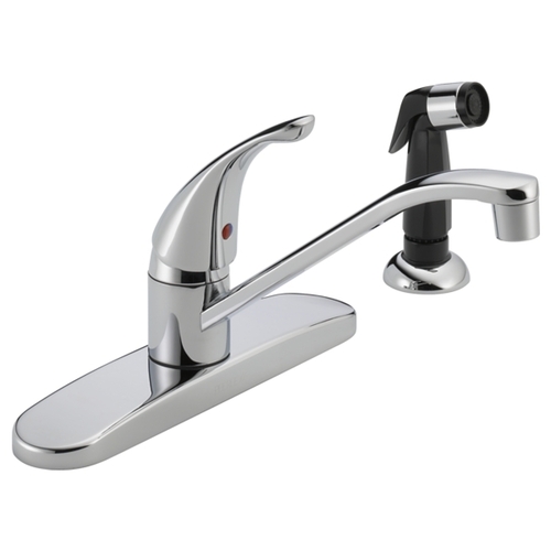 Kitchen Faucet with Side Sprayer, 1.8 gpm, 1-Faucet Handle, Chrome Plated, Deck, Lever Handle
