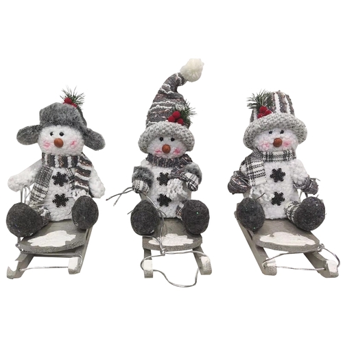 Santas Forest 49703 Hometown Holidays Plush Snowman On Sled Toy, Assorted, 10 in
