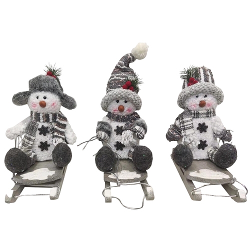 Hometown Holidays Plush Snowman On Sled Toy, Assorted, 10 in - pack of 12