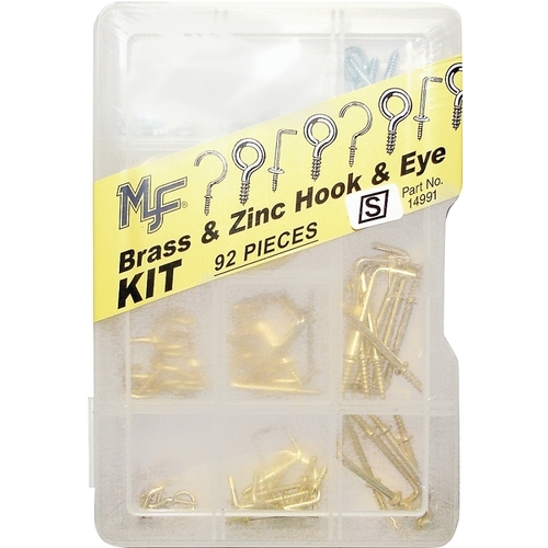 MIDWEST FASTENER 14991 Hook and Eye Kit, Brass/Zinc