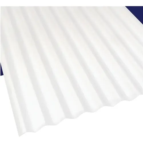 Corrugated Roofing Panel, 10 ft L, 26 in W, 0.063 in Thick Material, Polycarbonate, White