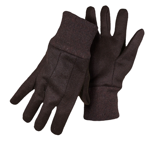 Work Gloves, Unisex, L, Knit Wrist Cuff, Jersey, Brown