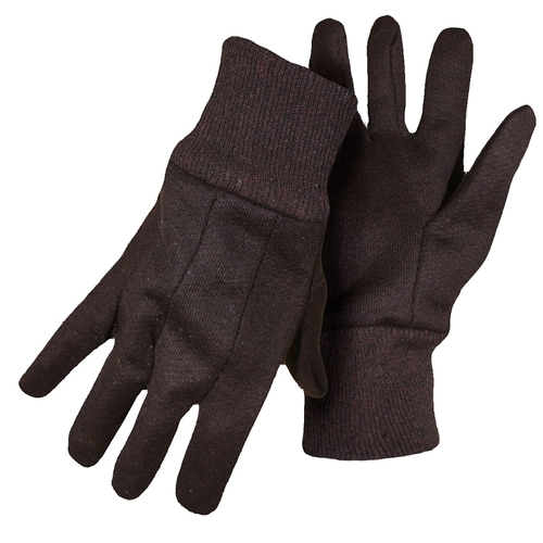 Jersey Gloves, L, Knit Wrist Cuff, Cotton, Brown - pack of 12