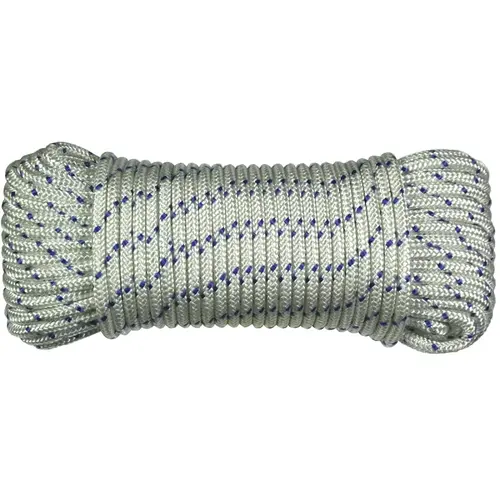 Rope, 1/4 in, 100 ft L, Polyester, Blue/White