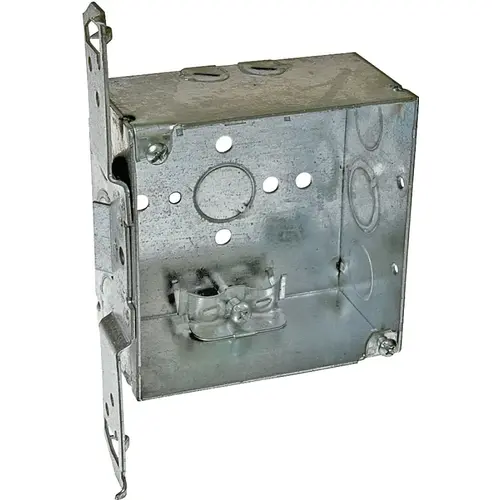 Switch Box, 2-Gang, 4-Knockout, 1/2, 3/4 in, Steel, Gray, Bracket