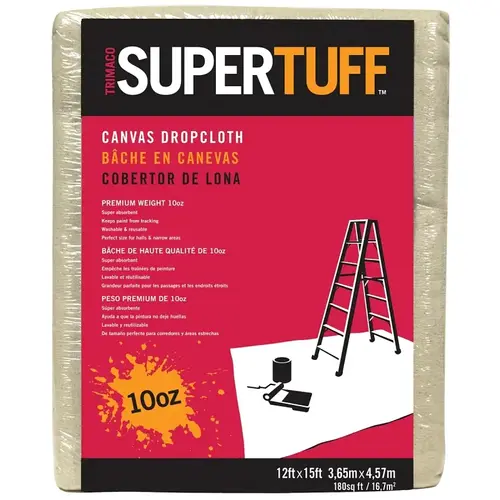 SUPERTUFF Drop Cloth, 15 ft L, 12 ft W, Canvas, Tan