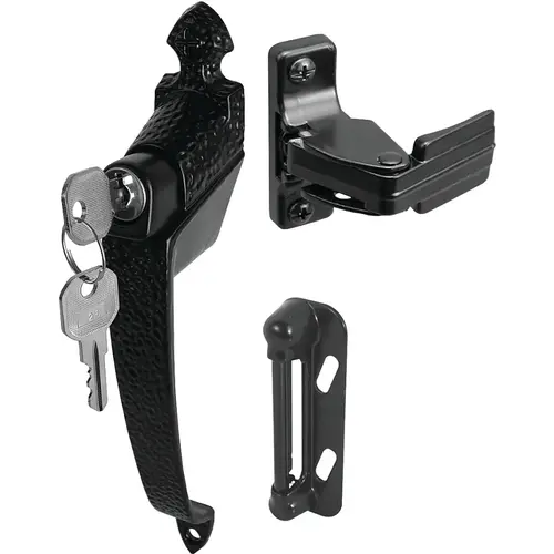 Pushbutton Latch, Aluminum, Hammered, 1 to 1-1/4 in Thick Door Black