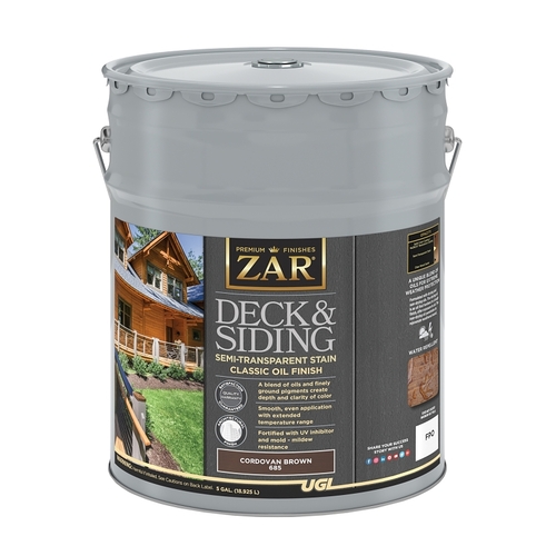 ZAR 68515 Deck and Siding Semi-Transparent Stain, Cordovan Brown, Liquid, 5 gal