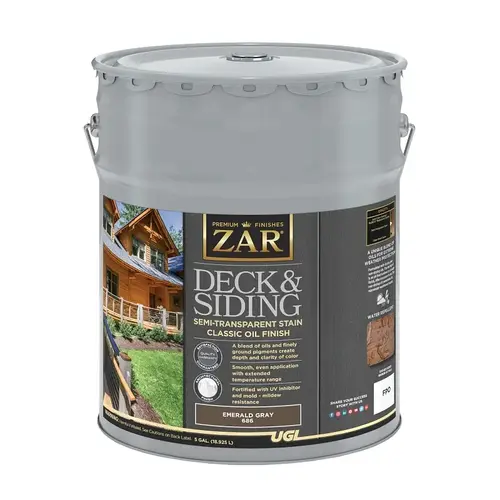 Deck and Siding Semi-Transparent Stain, Emerald Gray, Liquid, 5 gal