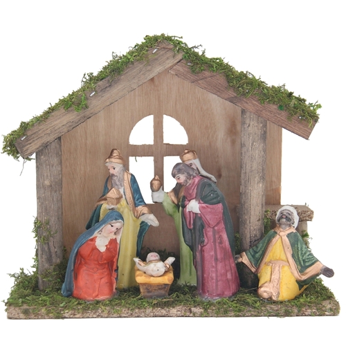 Nativity Set, 7 in H, Christmas, Wood/Porcelain, Colorful - pack of 24