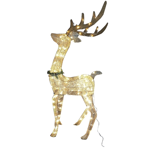 Santas Forest 62828 Glistening LED Buck, 4 ft L, 1.5 ft W, Mesh Fabric/Metal Frame, Gold Shimmer, Mini Bulb