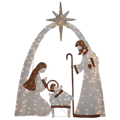 Santas Forest 56801 LED Nativity Set, 2.5 ft W, Mesh Fabric/Metal Frame, White, Mini Bulb