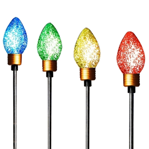 J Hofert 4690 LED Bulb Stake Lights, 120 V, 4 -Lamp, Faceted LED Lamp, Multi-Color