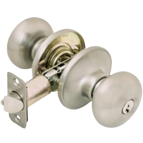 J54V-STR-619 Entry Door Lock, Knob Handle, Satin Nickel, Metal, C Keyway, Re-Key Technology: Traditional, Yes