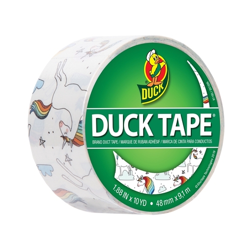 DUCK 241818 Printed Tape, Whimsical Unicorns, 10 yd L, 1.88 in W, Cloth/Polyethylene Backing