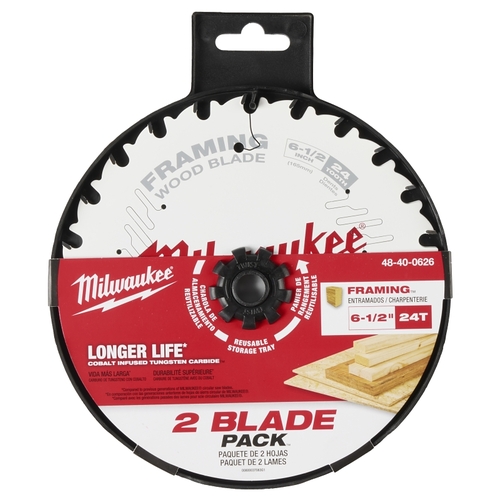 Circular Saw Blade, 6-1/2 in Dia, 5/8 in Arbor, 24-Teeth, Tungsten Carbide Cutting Edge White - pack of 2