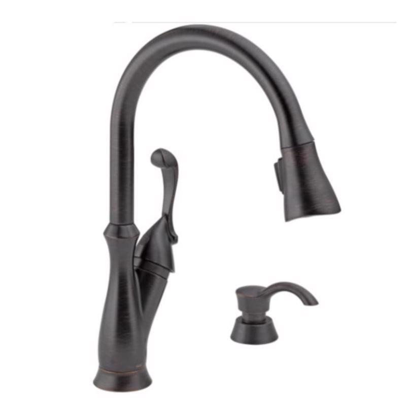 Delta 19950Z-RBSD-DST Pull-Down Kitchen Faucet Arabella One Handle Bronze Side Sprayer Included Bronze